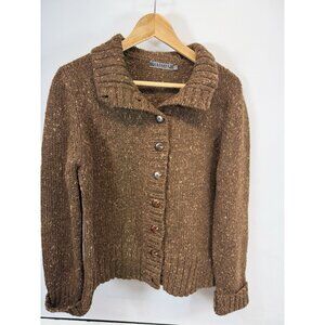 Peruvian Connection Sweater Large Cardigan Brown Chunky Heavy  Collar Buttons